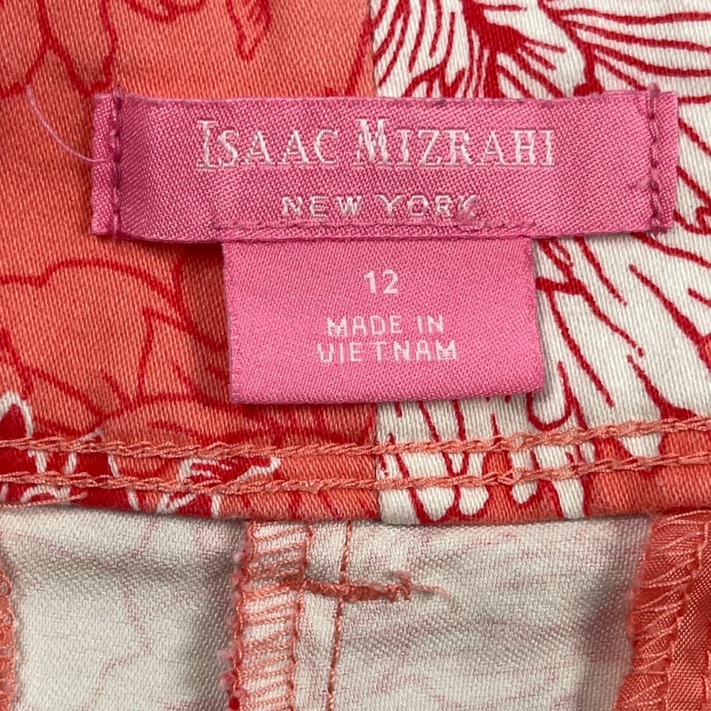 Isaac Mizrahi Shorts 12 Coral Floral Print Cotton Chino 5" Vacation Tropical - Picture 4 of 15